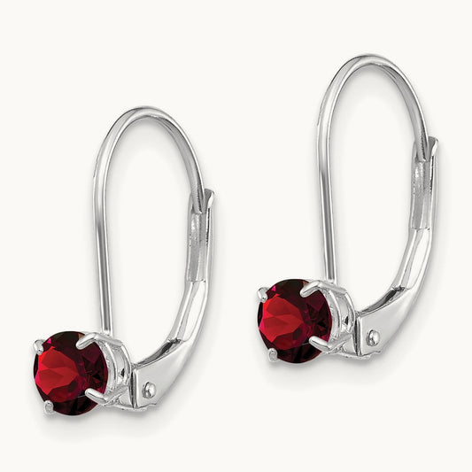 Garnet/January Earrings, 4mm, 14K White Gold