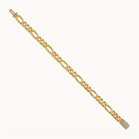Hand-Polished Figaro Link Diamond Clasp Bracelet — 7mm