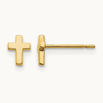 Children's Cross Post Earrings — 14K Yellow Gold