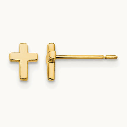 Children's Cross Post Earrings — 14K Yellow Gold