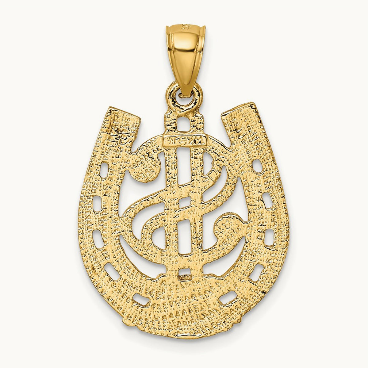 Dollar Sign In Horseshoe Charm, 14K