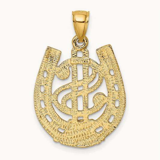 Dollar Sign In Horseshoe Charm, 14K