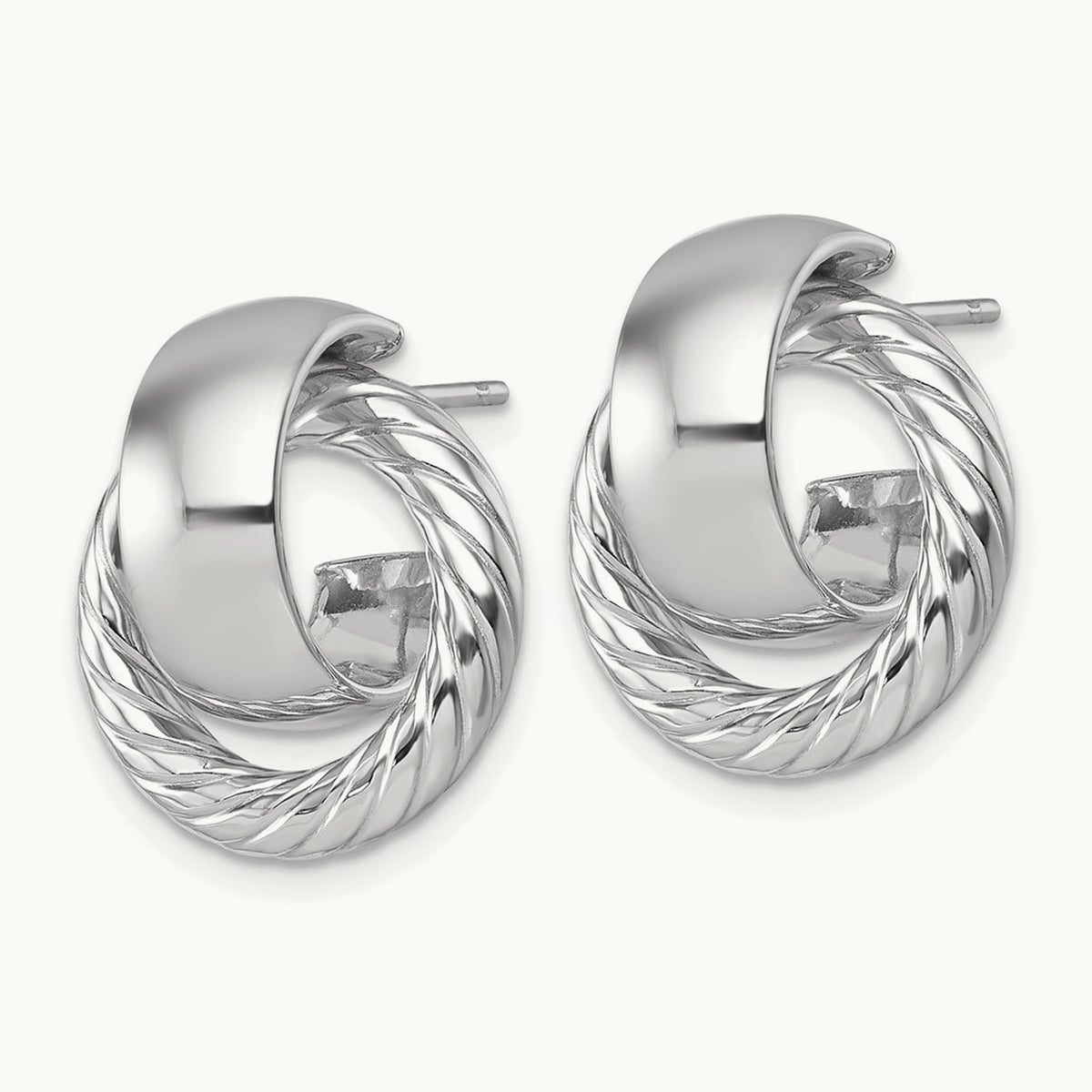 Polished and Twisted Circle Post Earrings — 14K Two-Tone Gold