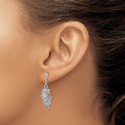 Diamond-cut Filigree Dangle Earrings — 14K White Gold