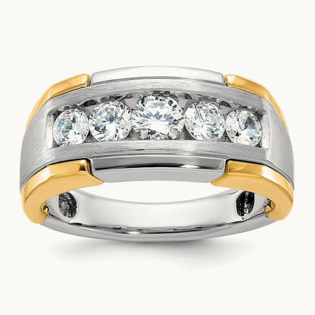 14ktt IBGoodman Men's Polished Satin & Grooved 5-Stone Diamond Ring