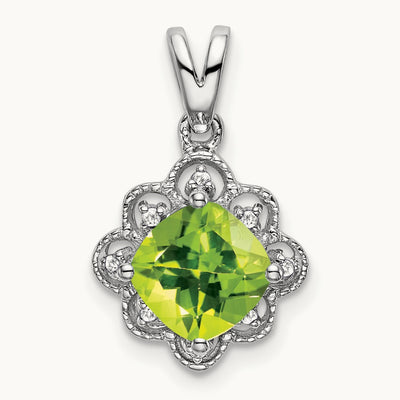 Peridot and Diamond Scalloped Pendant, 14K White Gold