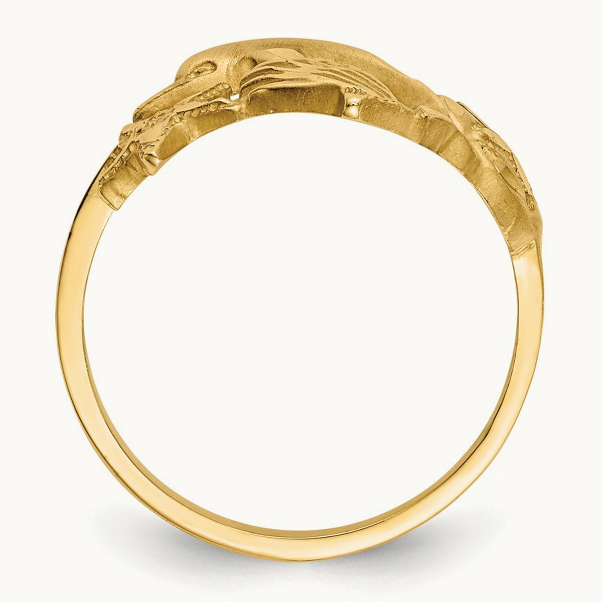 Polished and Satin Diamond-cut Dolphin Starfish Shell Sand Dollar Ring, 14K
