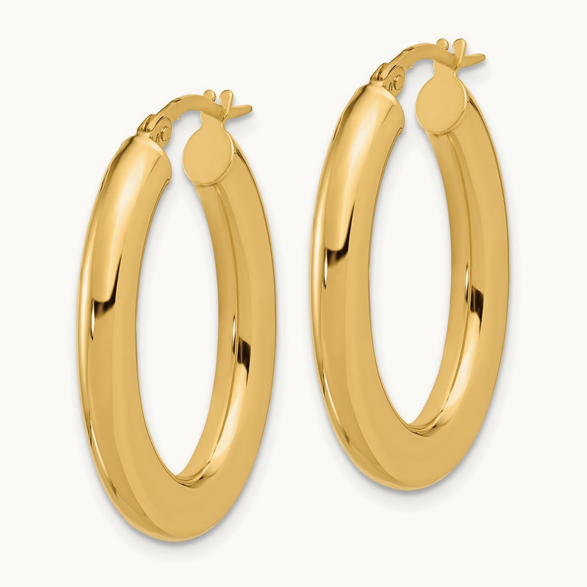 Polished Tube Oval Hoop Earrings — 14K Yellow Gold