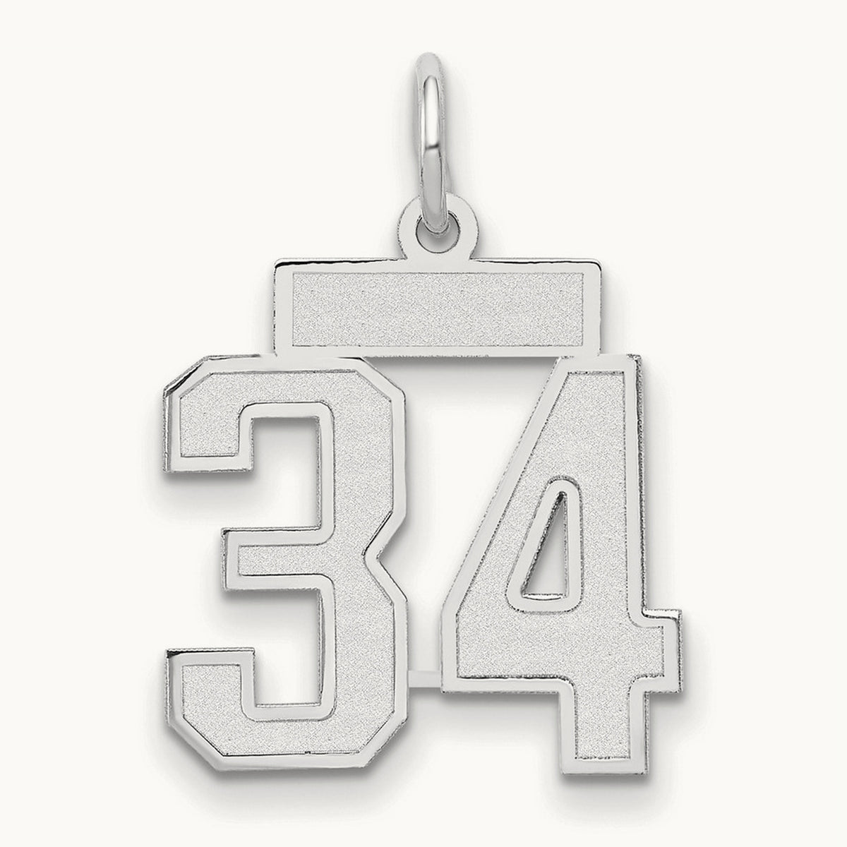Small Satin Number 34 Charm — 14K White Gold