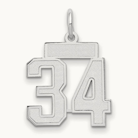 Small Satin Number 34 Charm — 14K White Gold