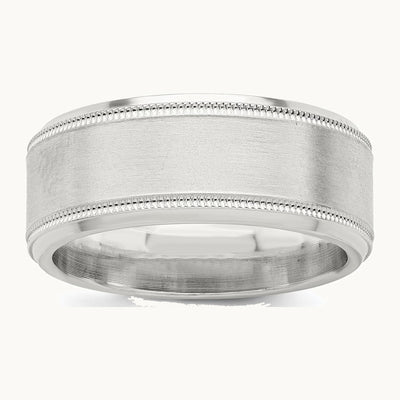 Sterling Silver 6mm Brushed Flat Milgrain Beveled Edge Fancy Band