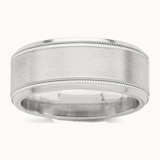 Sterling Silver 6mm Brushed Flat Milgrain Beveled Edge Fancy Band