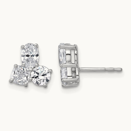 Cushion Round & Oval 3 Stone Earrings, 2.00 ct tw Lab-Grown Diamond