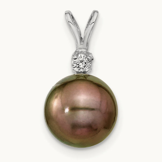 WG 9- Round Saltwater Cultured Tahitian Pearl .05ct Dia. Pendant, 10mm, 14K