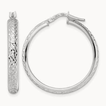 Diamond Cut Hoop Earrings, 14K White Gold