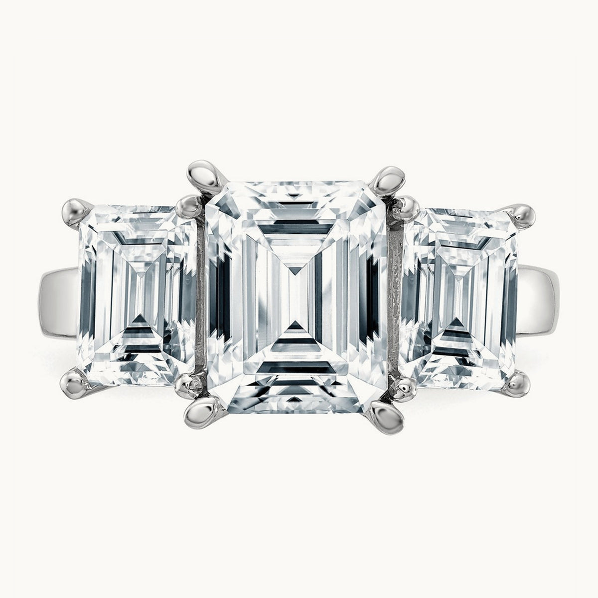 Emerald-cut 3-Stone Engagement Ring Mounting — 14K White Gold