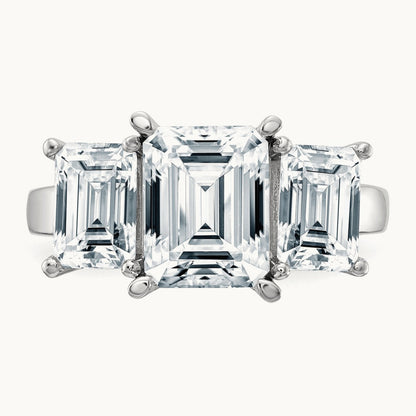 Emerald-cut 3-Stone Engagement Ring Mounting — 14K White Gold