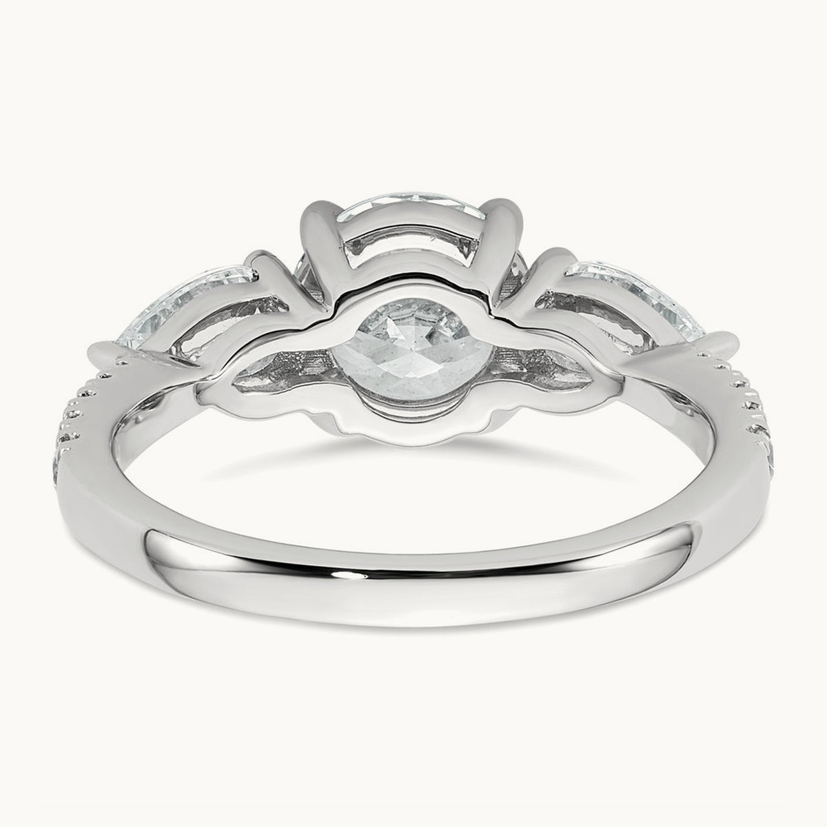 Round Center Semi-Mount 3 Stone Engagement Ring, 0.50-0.75 ct tw Lab-Grown Diamond — 3/4 ct (holds 1 ct center), 14K White Gold