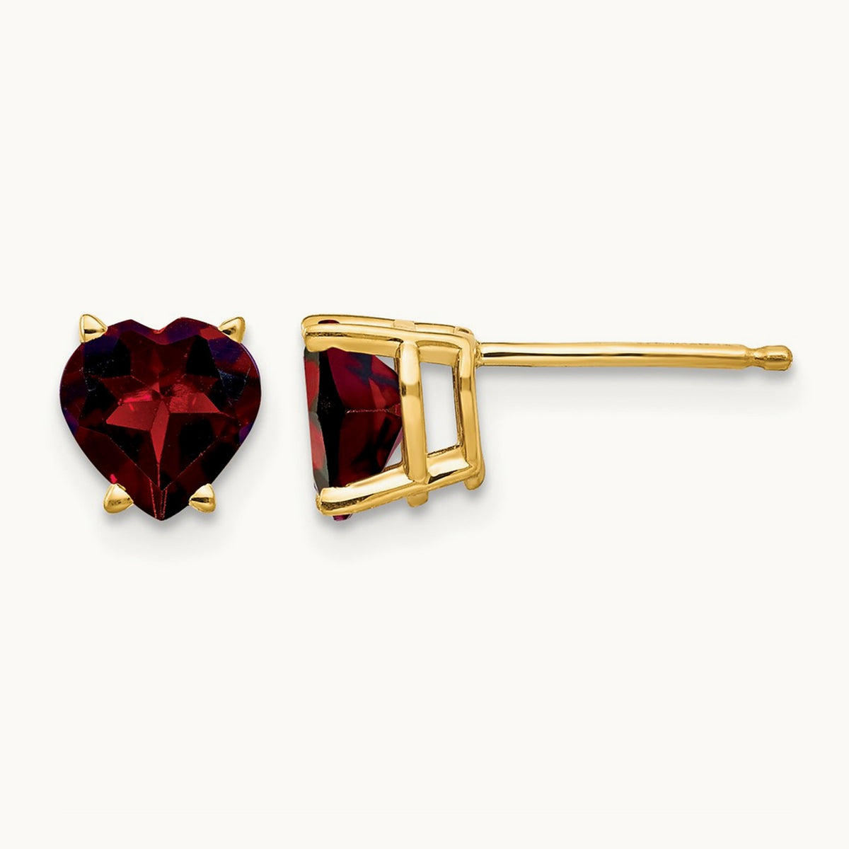 Heart Garnet Earrings, 6mm, 14K