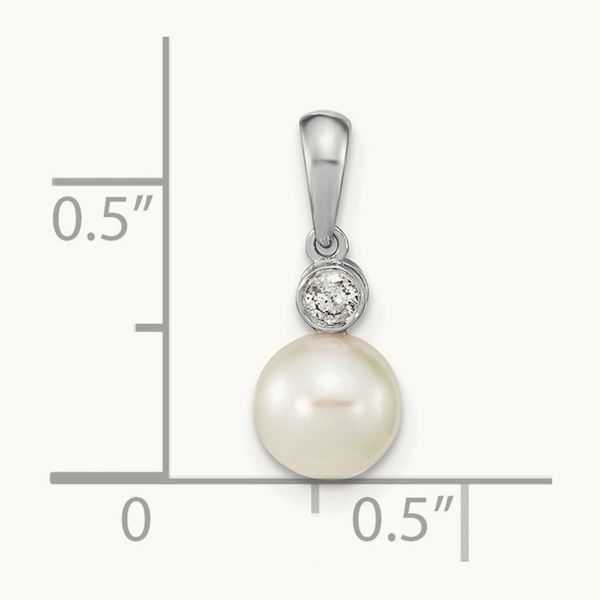 6- Round White Saltwater Akoya Pearl .05ct. Dia. Pendant, 7mm, 14K White Gold