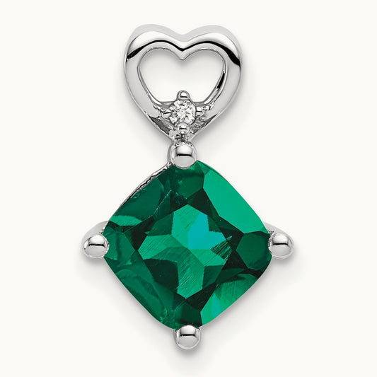 Created Emerald and Diamond Heart Chain Slide, 14K White Gold