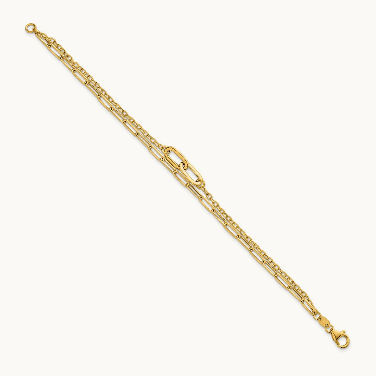 Polished Paperclip Double Strand 7.5in Bracelet, 14K