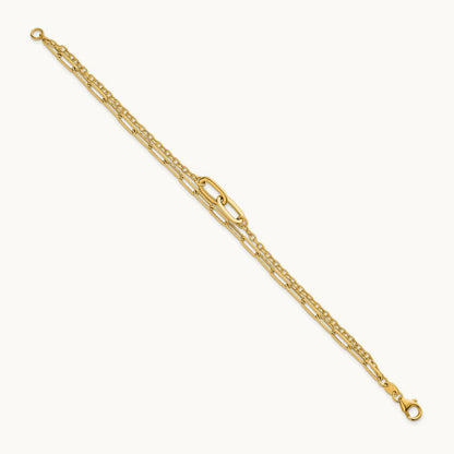 Polished Paperclip Double Strand 7.5in Bracelet, 14K