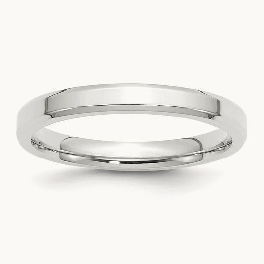 Bevel Edge Comfort Fit Band, 3mm, 10K White Gold