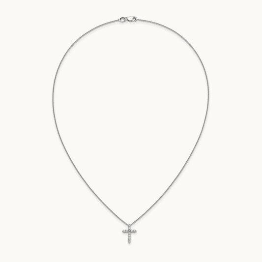 Diamond Cross 18 inch Necklace, 14K White Gold