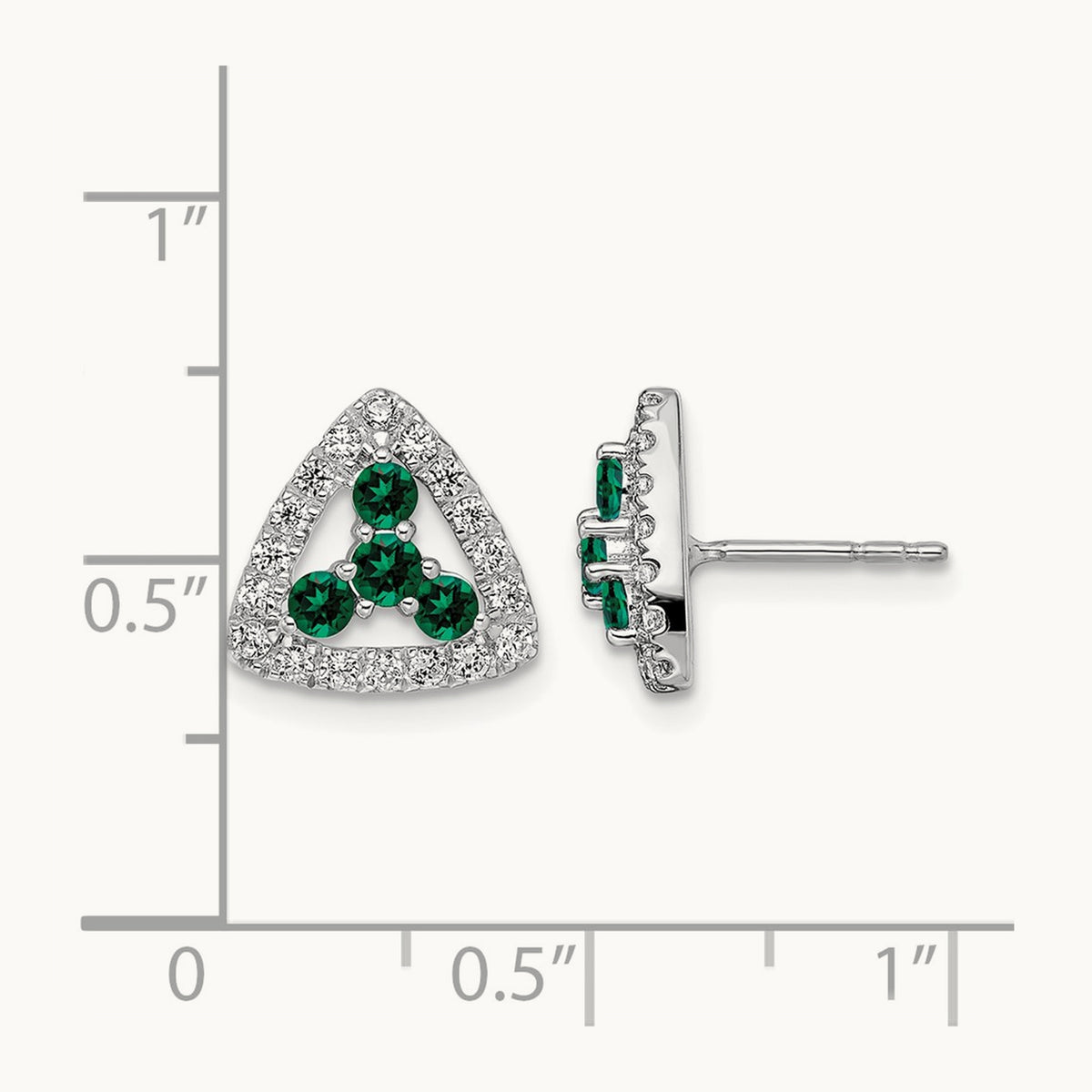 Created Emerald Triangle Post Earrings, 0.25 ct tw Lab-Grown Diamond — 14K White Gold