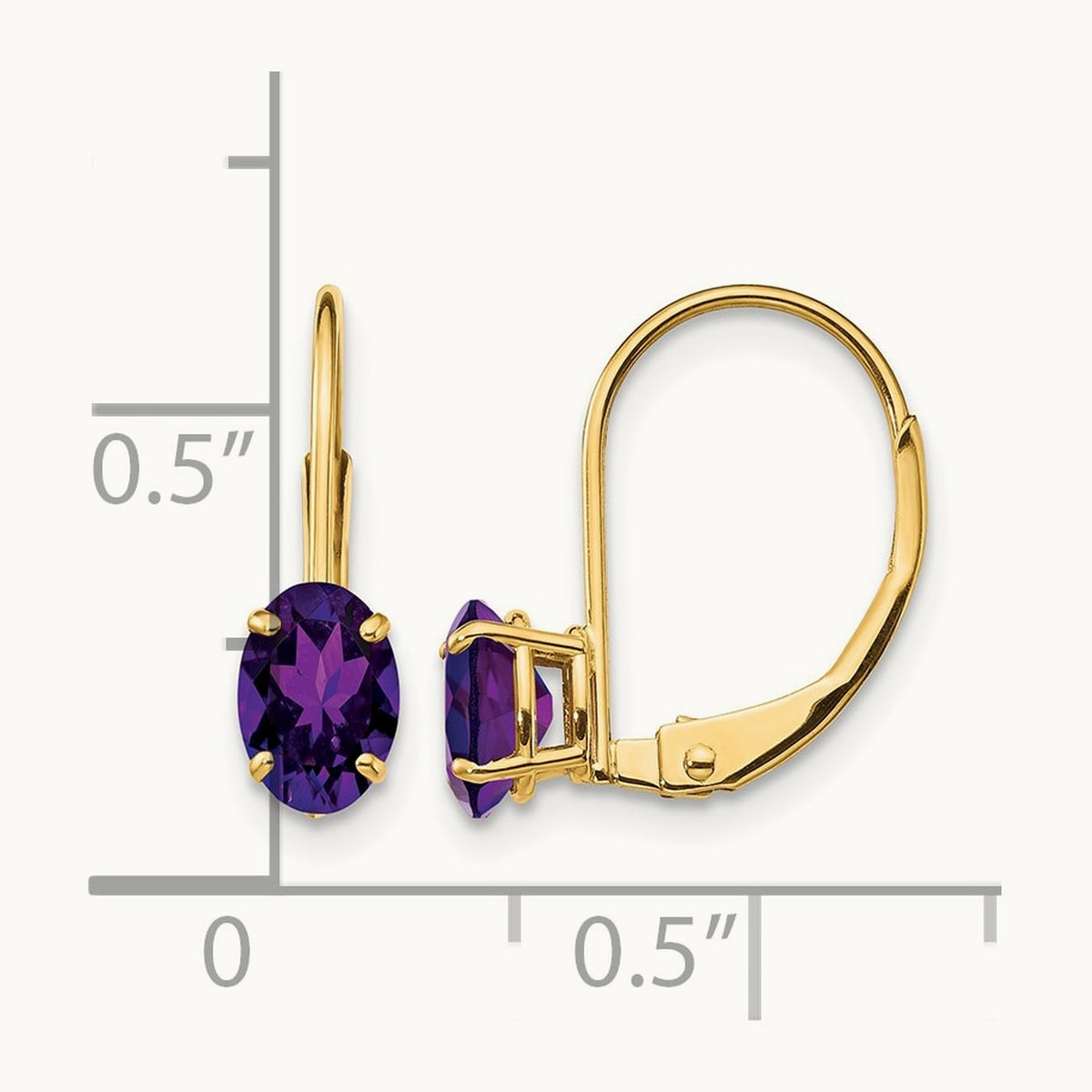 Oval Amethyst Leverback Earrings — 16mm, 6x4mm