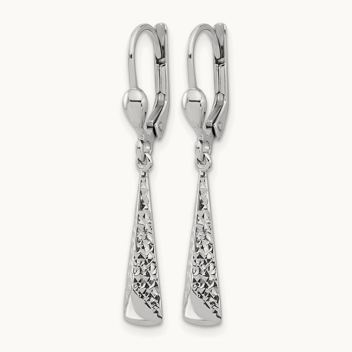 Polished/Textured Leverback Dangle Earrings — 10K White Gold