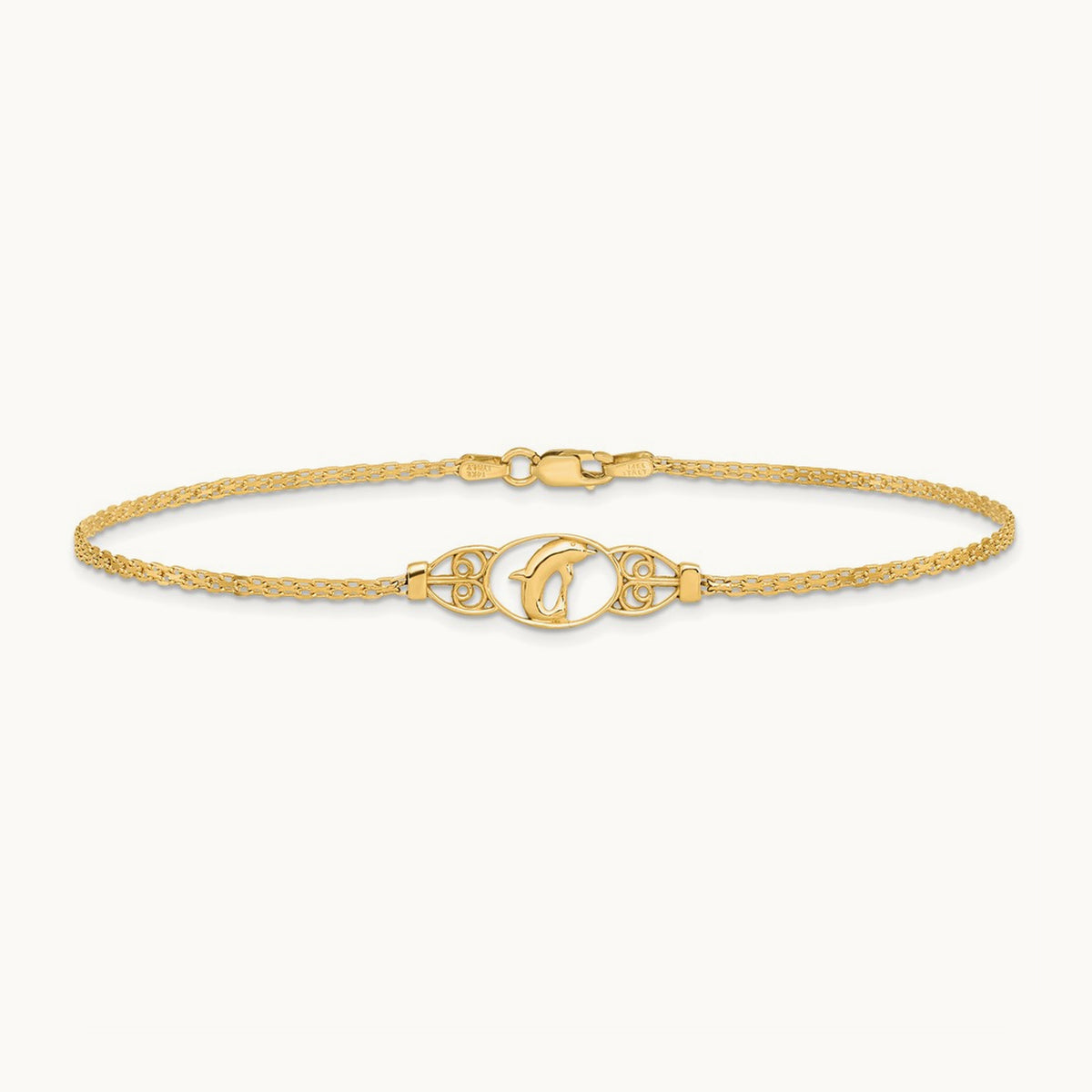 Polished Dolphin 10in Anklet, 14K