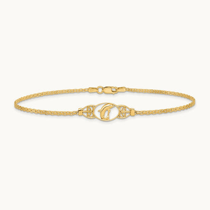 Polished Dolphin 10in Anklet, 14K