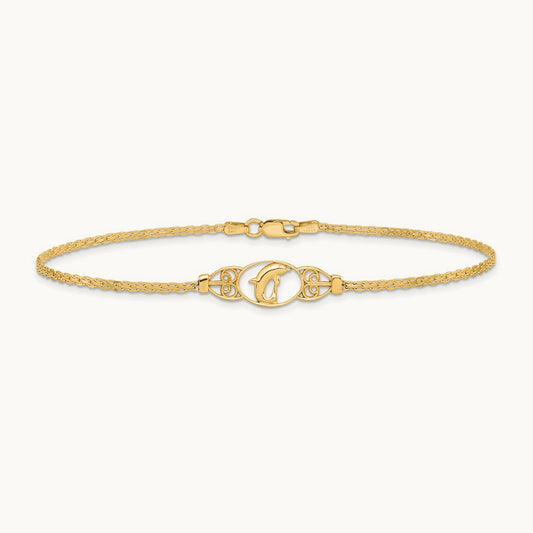 Polished Dolphin 10in Anklet, 14K