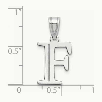 Polished Etched Letter F Initial Pendant, 14K White Gold