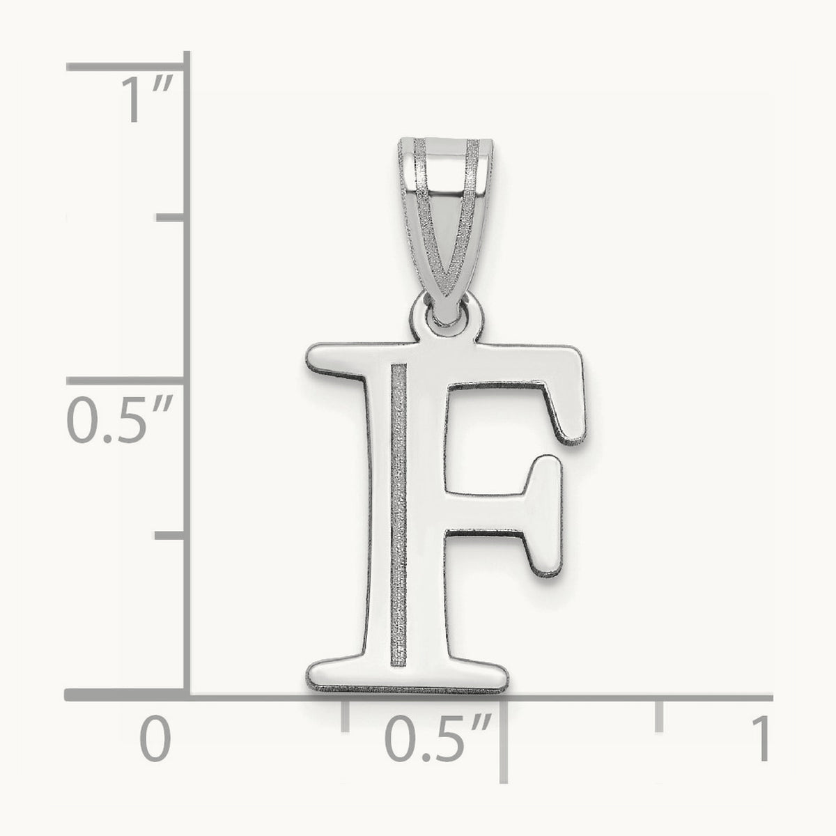 Polished Etched Letter F Initial Pendant, 14K White Gold