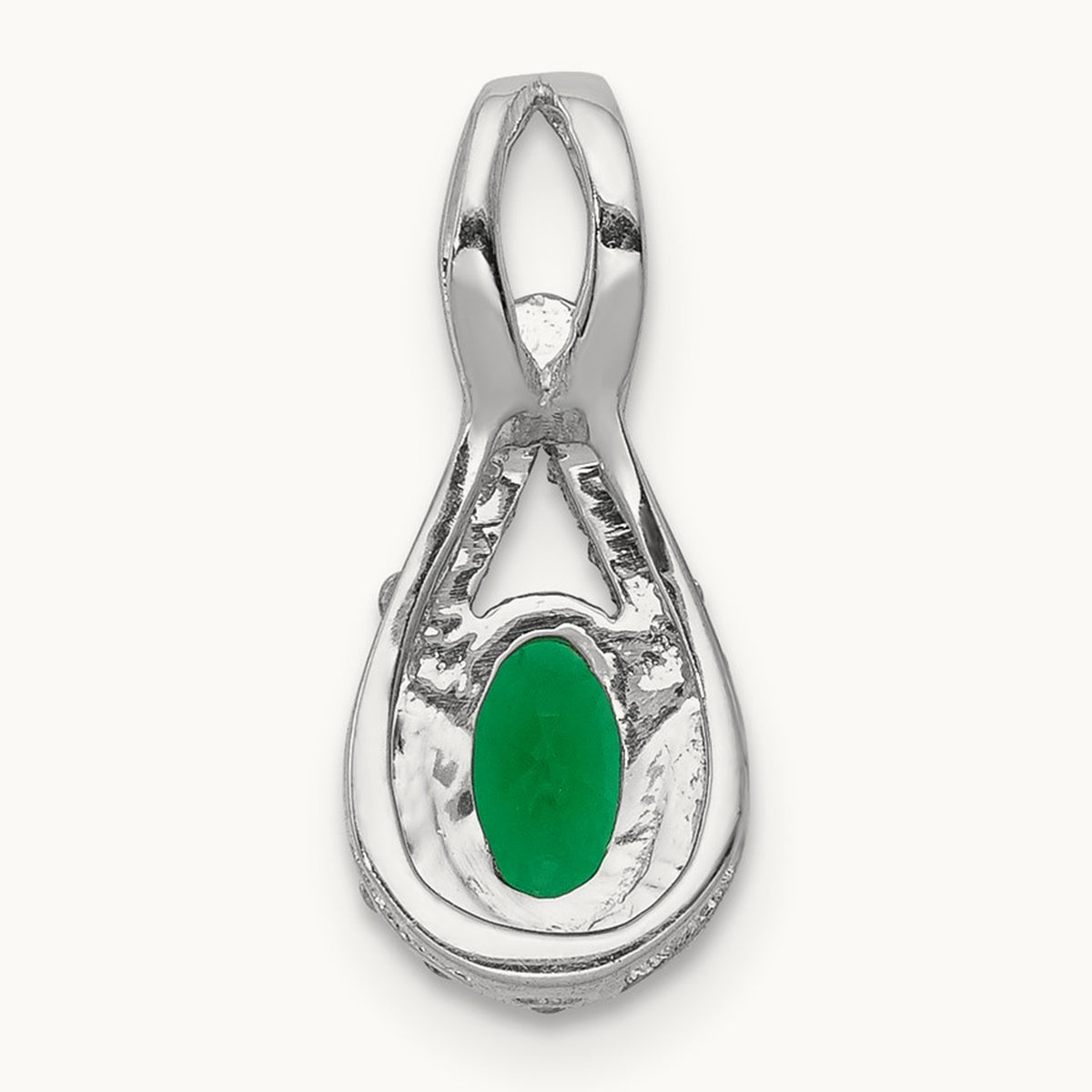 Created Emerald Pendant, 0.10 ct tw Lab-Grown Diamond — 14K White Gold