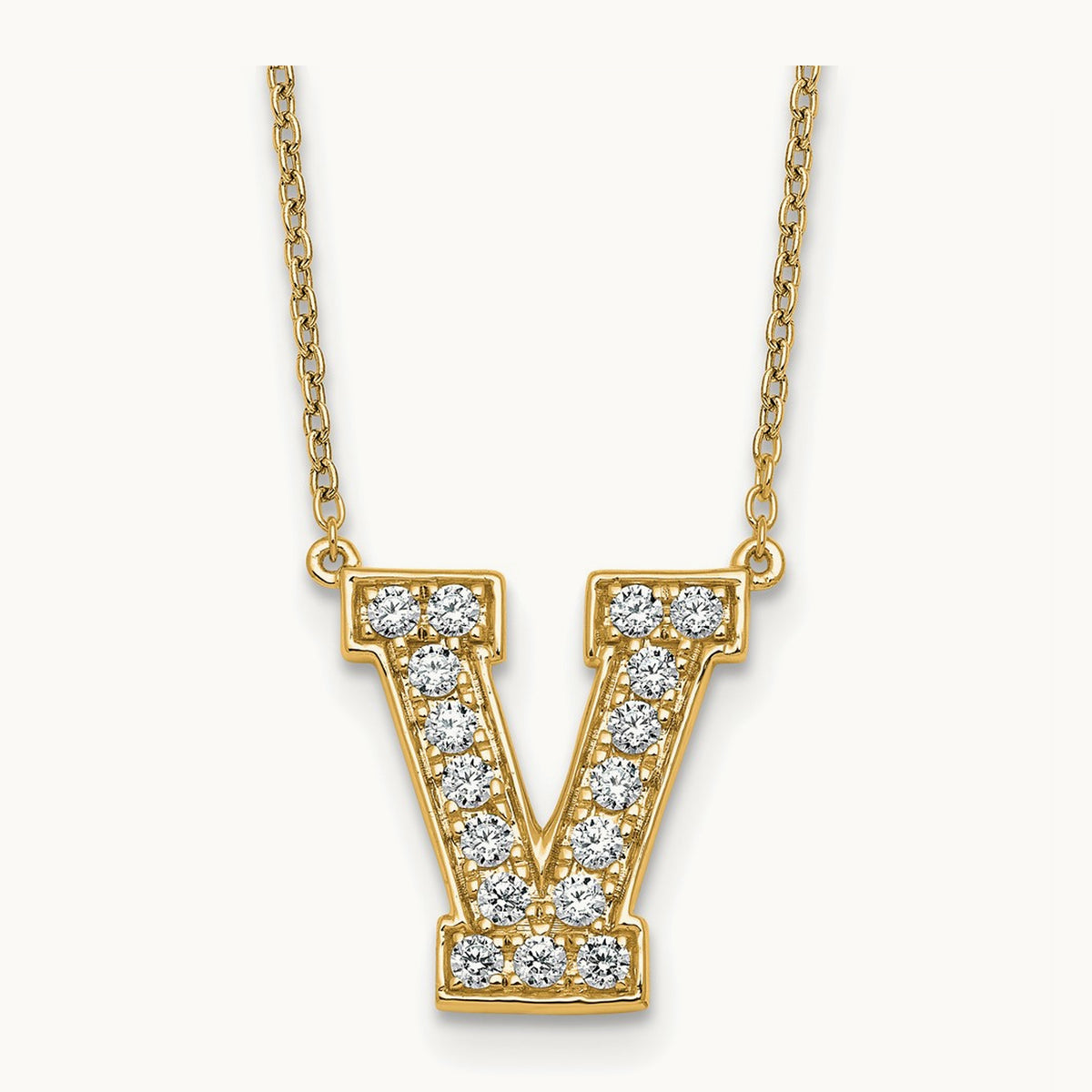 Initial Necklace — 14K Yellow Gold, V, 3/8 ct