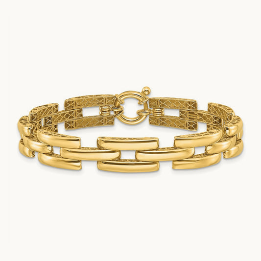 Polished Fancy Link Bracelet, 14K