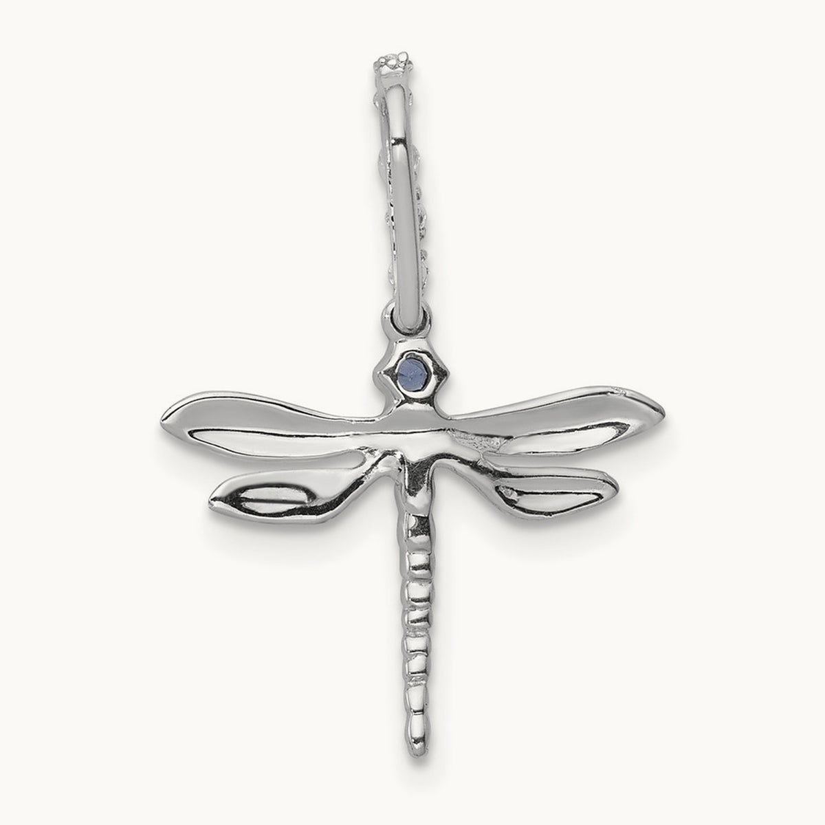 Blue and White Diamond Dragonfly Pendant, 14K White Gold