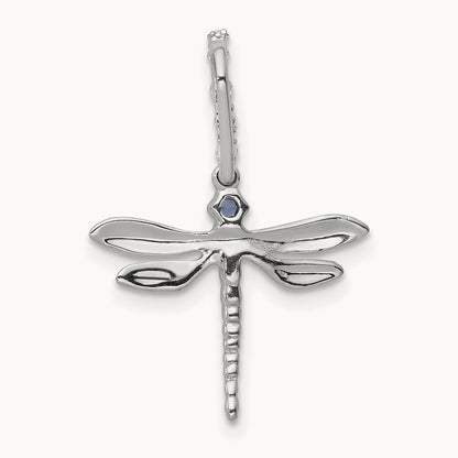 Blue and White Diamond Dragonfly Pendant, 14K White Gold