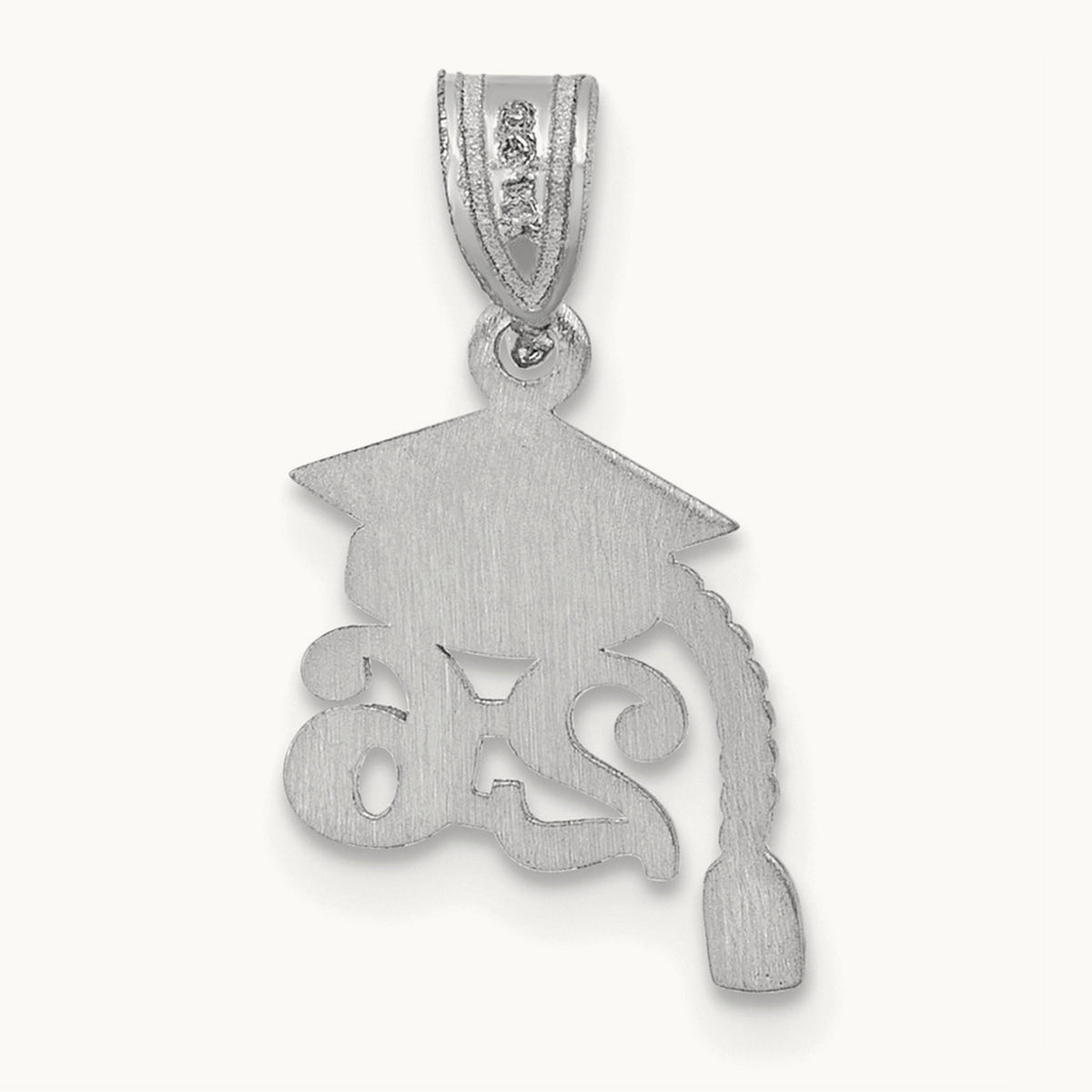 Graduation Cap 26 with Dangling Tassel Charm — 14K White Gold