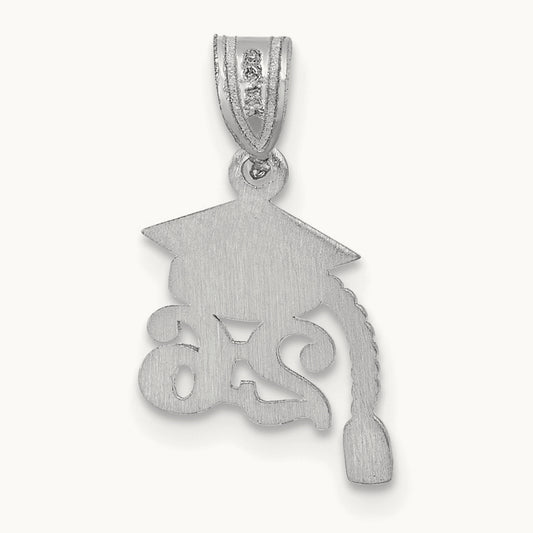 Graduation Cap 26 with Dangling Tassel Charm — 14K White Gold