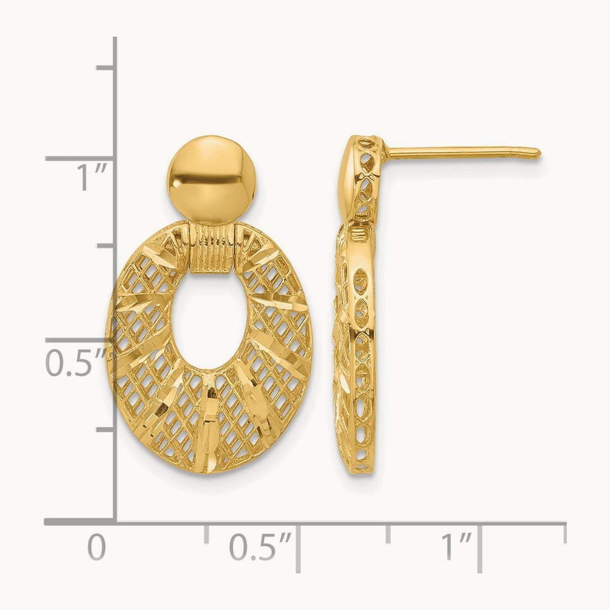 Polished D/C Oval Post Dangle Earrings, 14K — Leslie's
