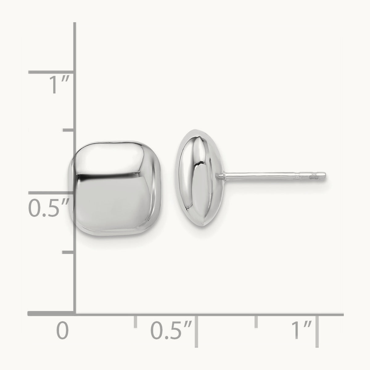 Polished Puffed Square Post Earrings — 14K White Gold