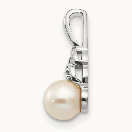 Freshwater Cultured Pearl and Diamond Pendant — 14K White Gold, 16mm
