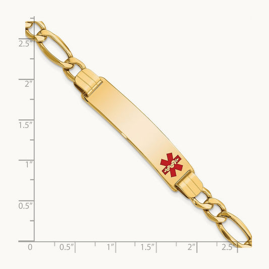 Semi-Solid Medical Polished Red Enamel Figaro ID Bracelet, 14K