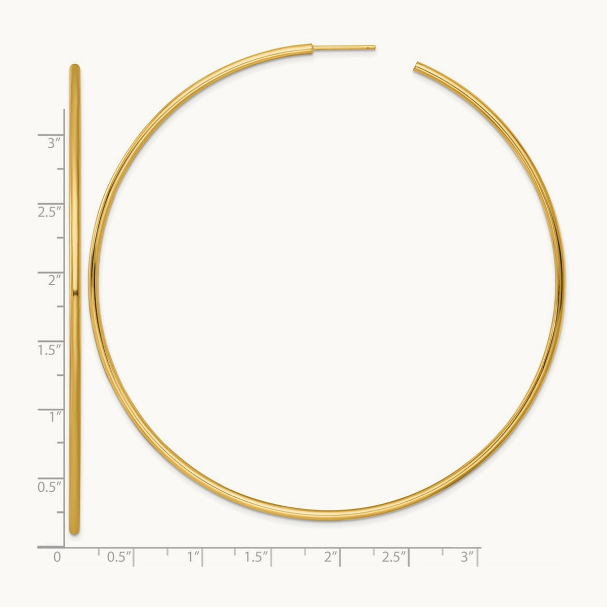 2.0 x Polished Post Hoop Earrings, 90mm, 14K