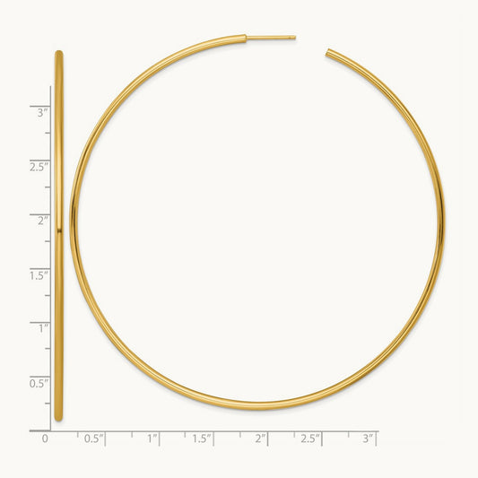 2.0 x Polished Post Hoop Earrings, 90mm, 14K